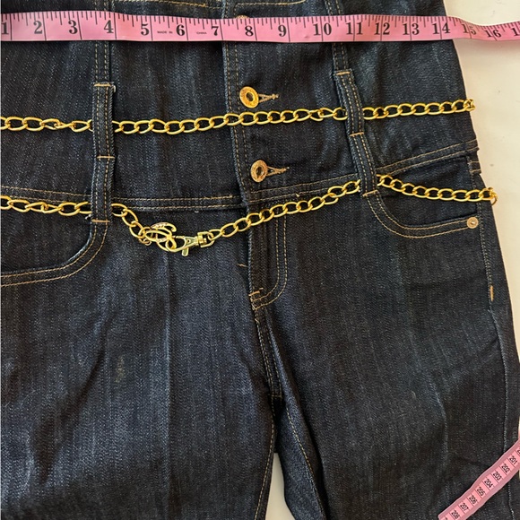 G-Unit Y2KVintage Super HighRise Embroidered Cross Wings Gold Chain Belt Jeans 3 - Picture 7 of 16